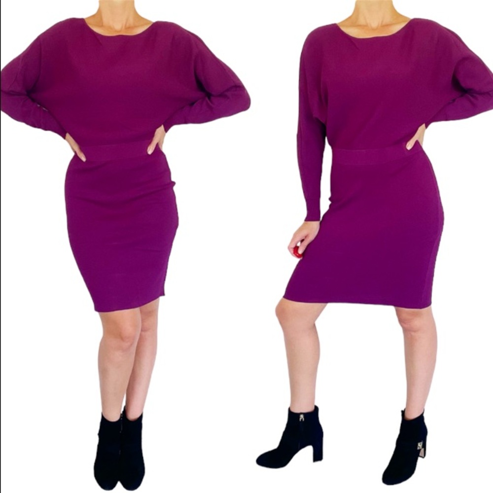NY&Co purple stretch knit boat neck dolman sleeve sweater dress size small